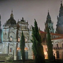 Cathedral of Santiago de Compostela in a rainy night